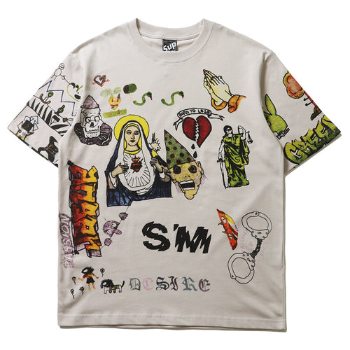 2026 American Kanye West Trendy High Street Graffiti Print T-shirt
